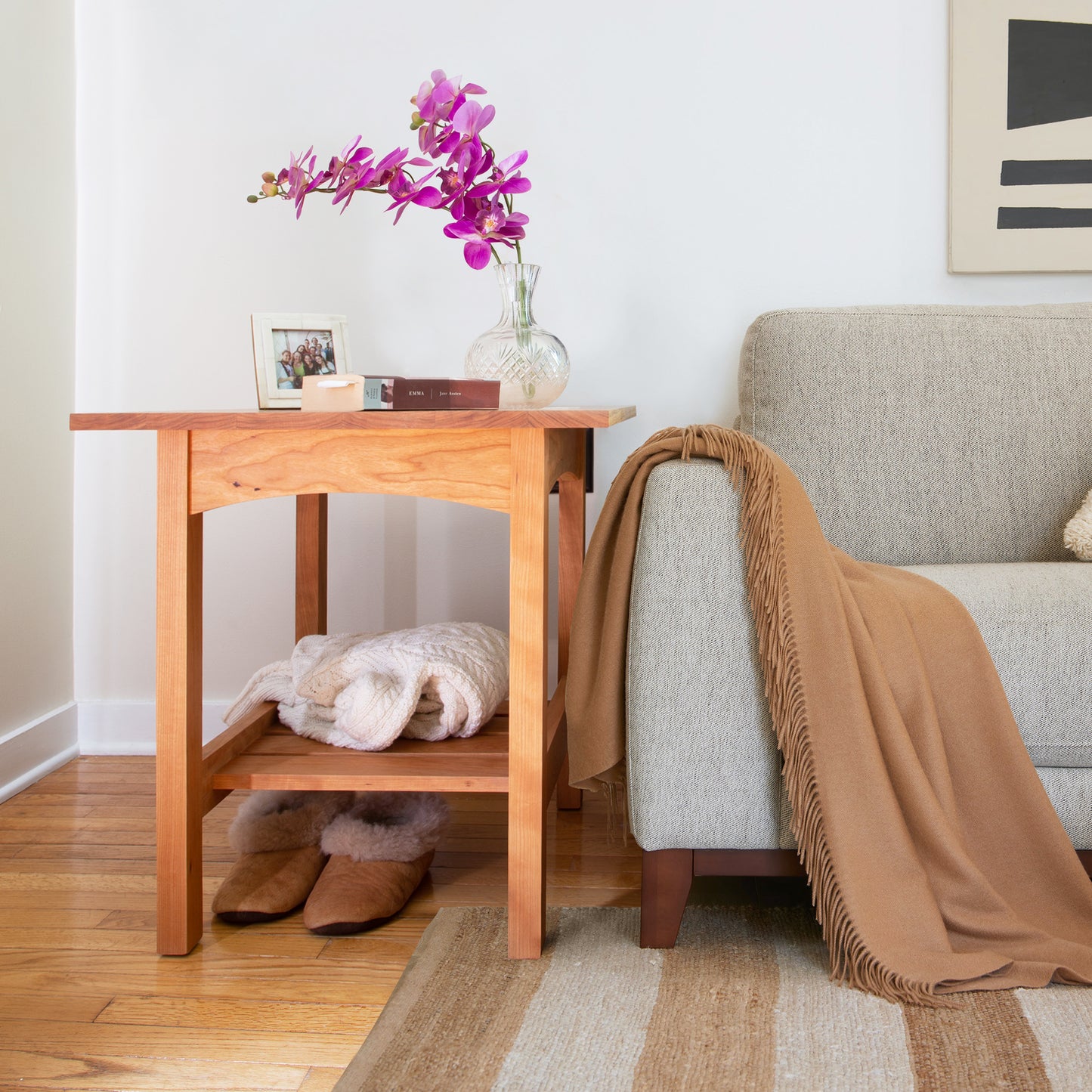 Burlington Shaker Lamp Table by Vermont Furniture Designs with eco-oil finish, showcasing clean lines and expert craftsmanship.