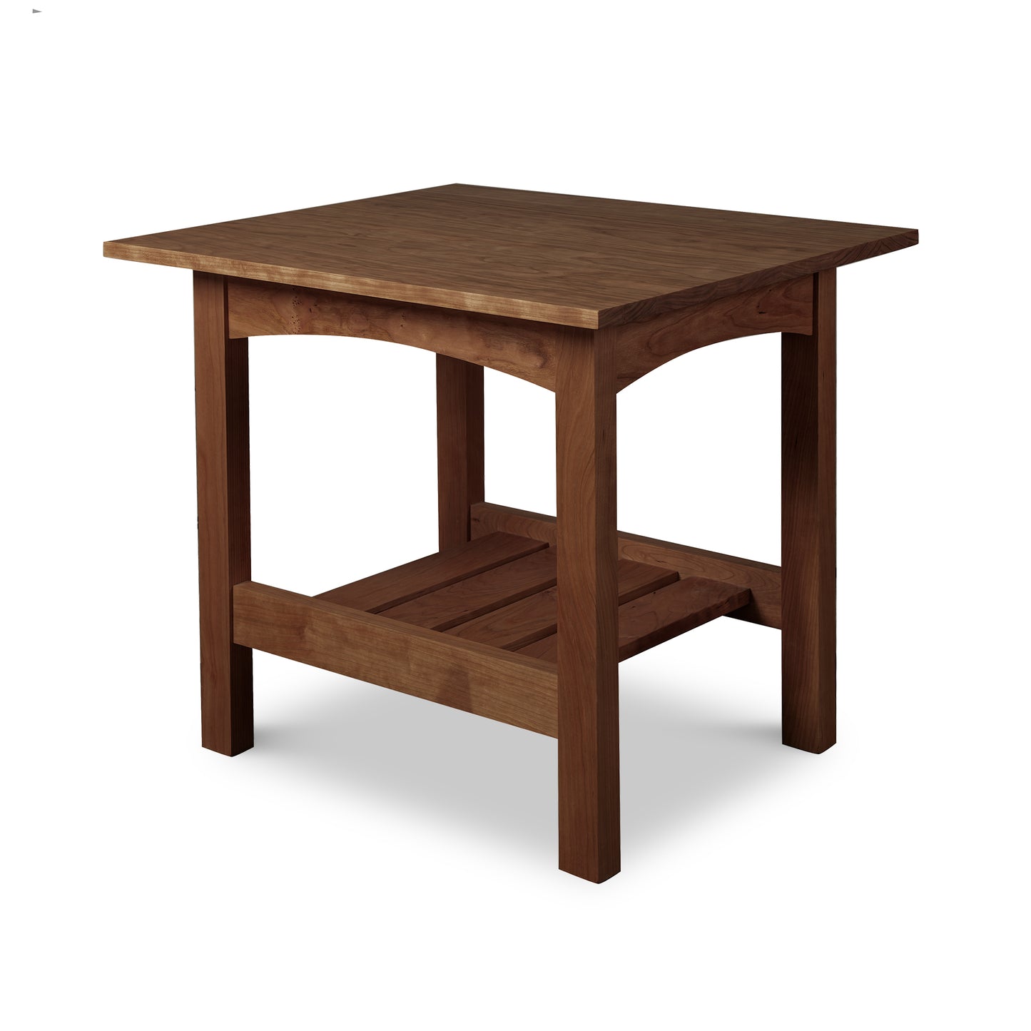 Burlington Shaker Lamp Table with solid wood legs and lower shelf, handcrafted in Vermont with an eco-friendly oil finish.