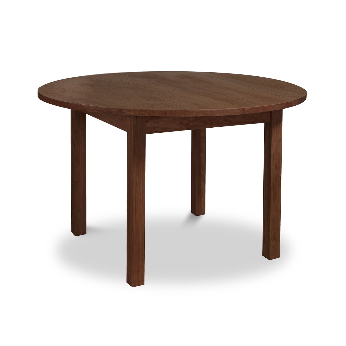 Burlington Shaker Round Solid Top Dining Table with four straight legs, crafted in solid wood by Vermont Furniture Designs.