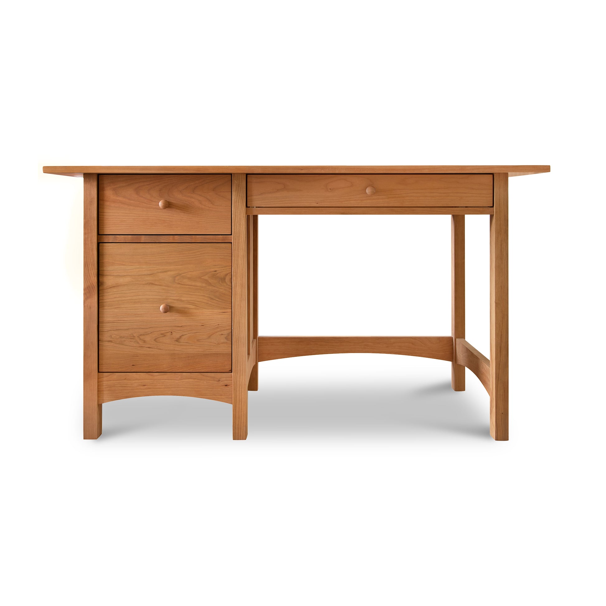 Vermont Furniture Designs Burlington Shaker Study Desk with three drawers on one side, isolated on a white background.