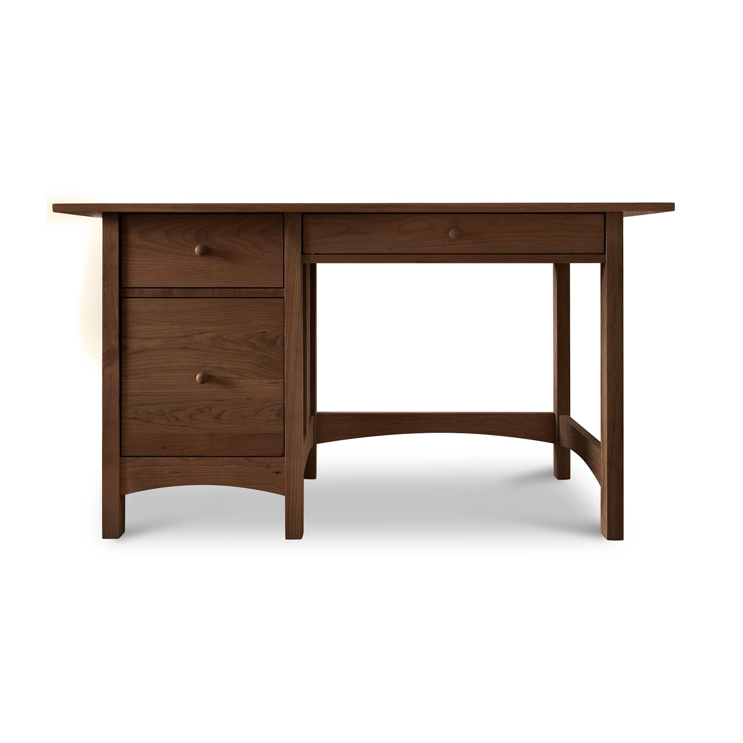 Burlington Shaker Study Desk in solid wood with two left drawers and open right side leg space, handcrafted by Vermont Furniture Designs.