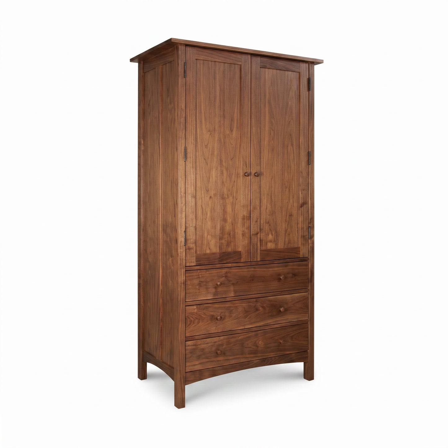 Burlington Shaker Tall Armoire by Vermont Furniture Designs with two doors, three drawers, handcrafted in classic Vermont style, American made.
