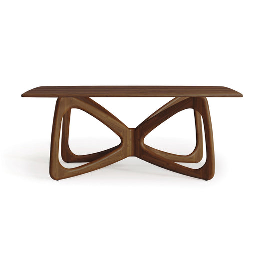 Butterfly Solid Top Dining Table by Copeland Furniture with sculptural hardwood base and smooth, natural wood finish.