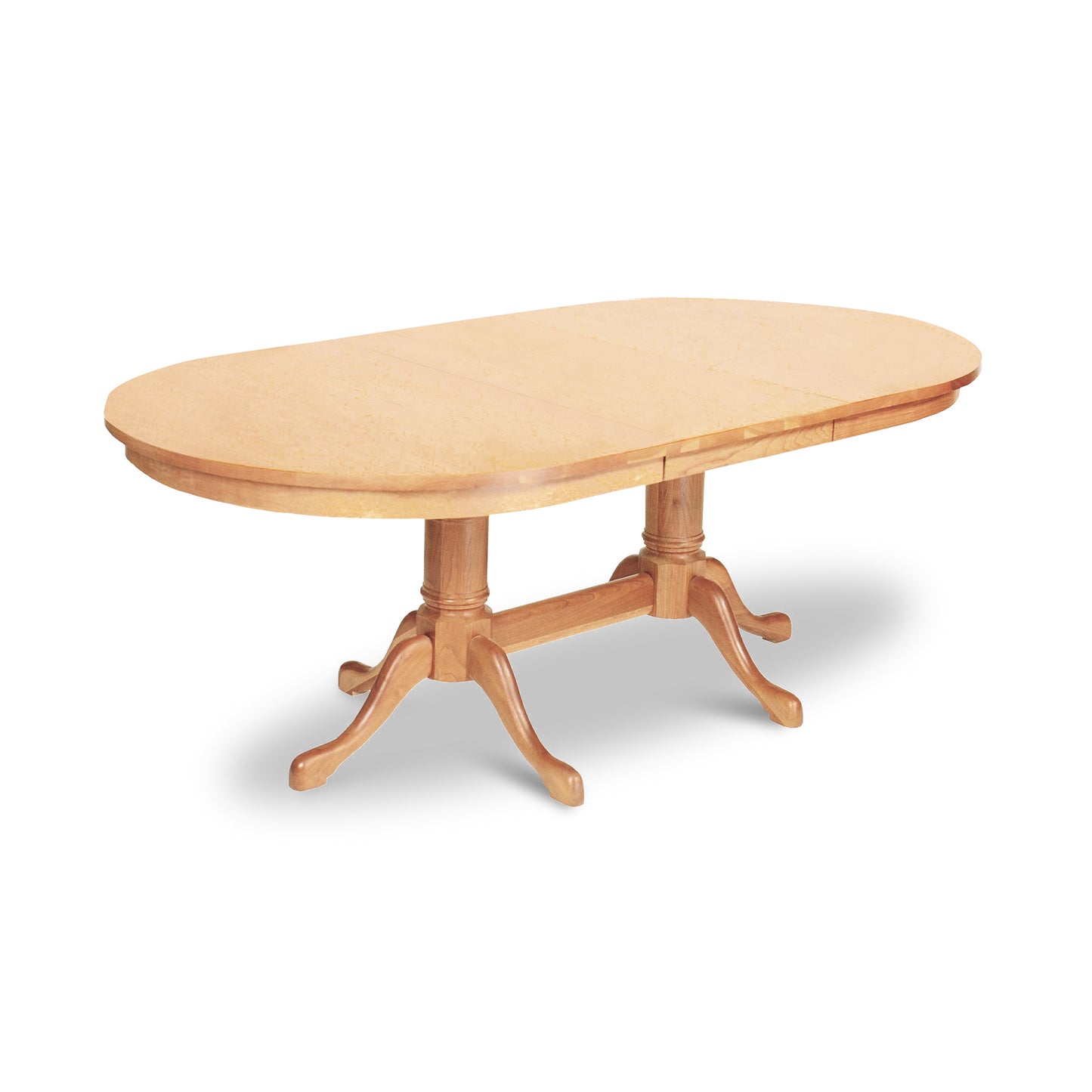 Lyndon Furniture Cabriole Double Pedestal Extension Dining Table in natural cherry, oval-shaped with graceful pedestal bases, showcasing fine craftsmanship.
