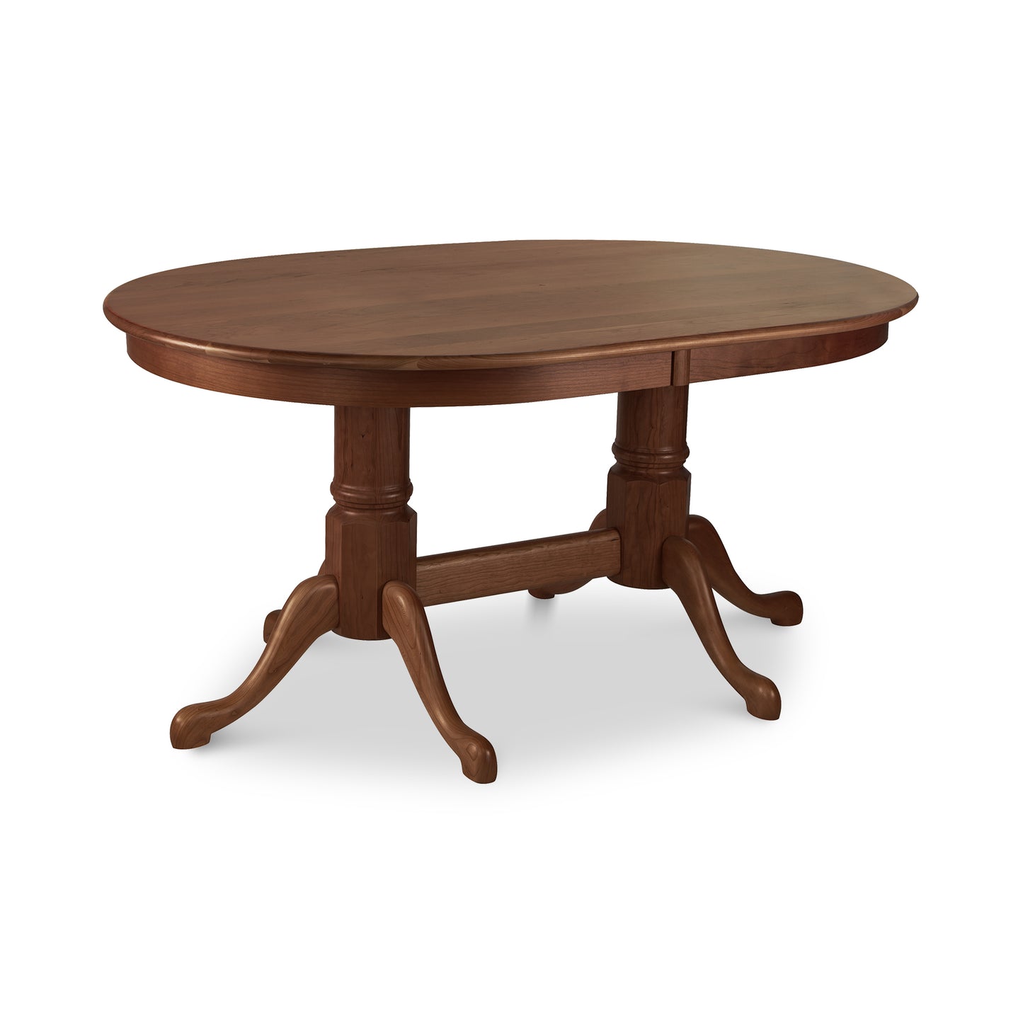 Cabriole Oval Double Pedestal Solid Top Table by Lyndon Furniture in cherry wood, highlighting elegant craftsmanship and classic design.