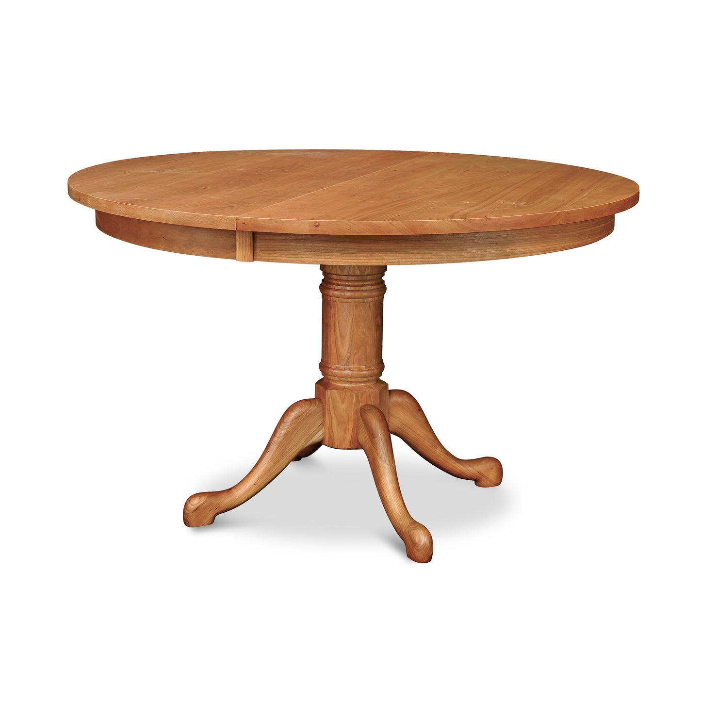 Lyndon Furniture Cabriole Single Pedestal Round Extension Table with gracefully curved legs and classic hardwood craftsmanship.