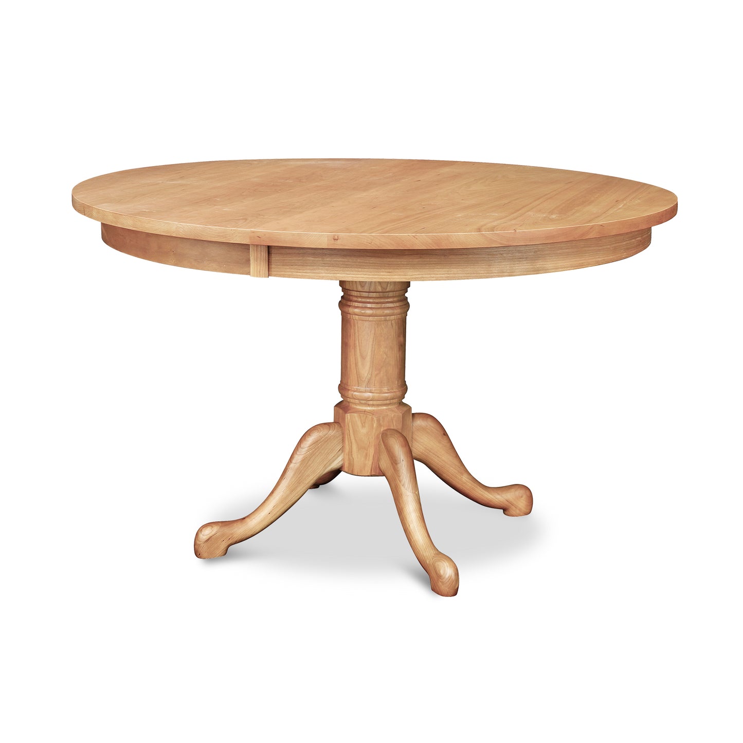 Lyndon Furniture Cabriole Round Pedestal Dining Table in natural cherry with claw foot base and four elegant curved legs.