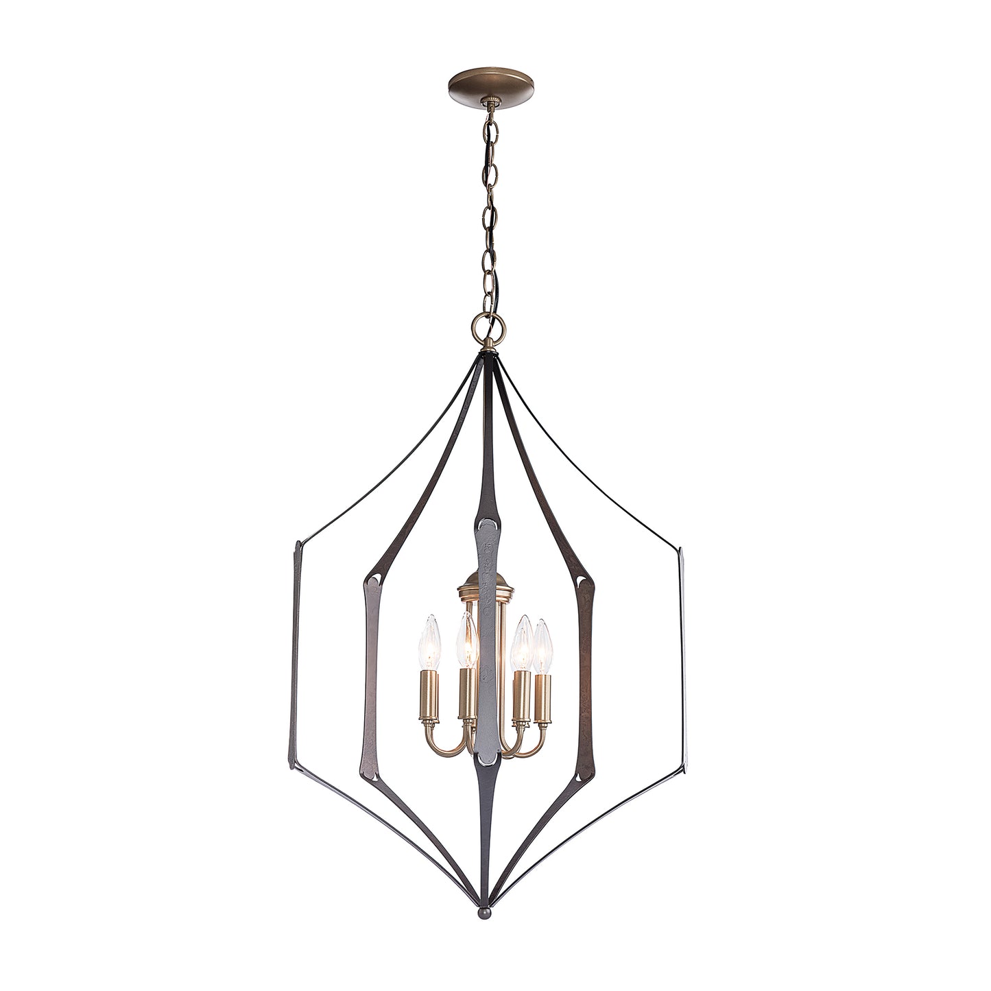 A handcrafted Carousel Chandelier with a metal frame by Hubbardton Forge.