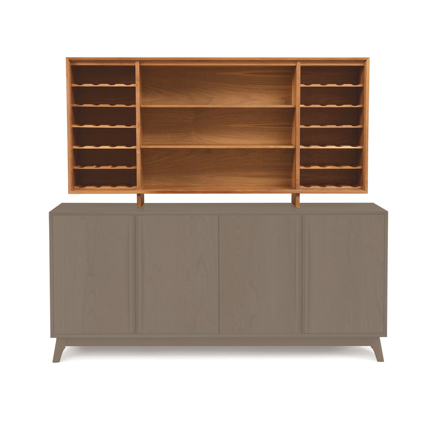 Copeland Furniture Catalina 30" Buffet Hutch in light brown wood with shelves, cabinets, and wine rack.