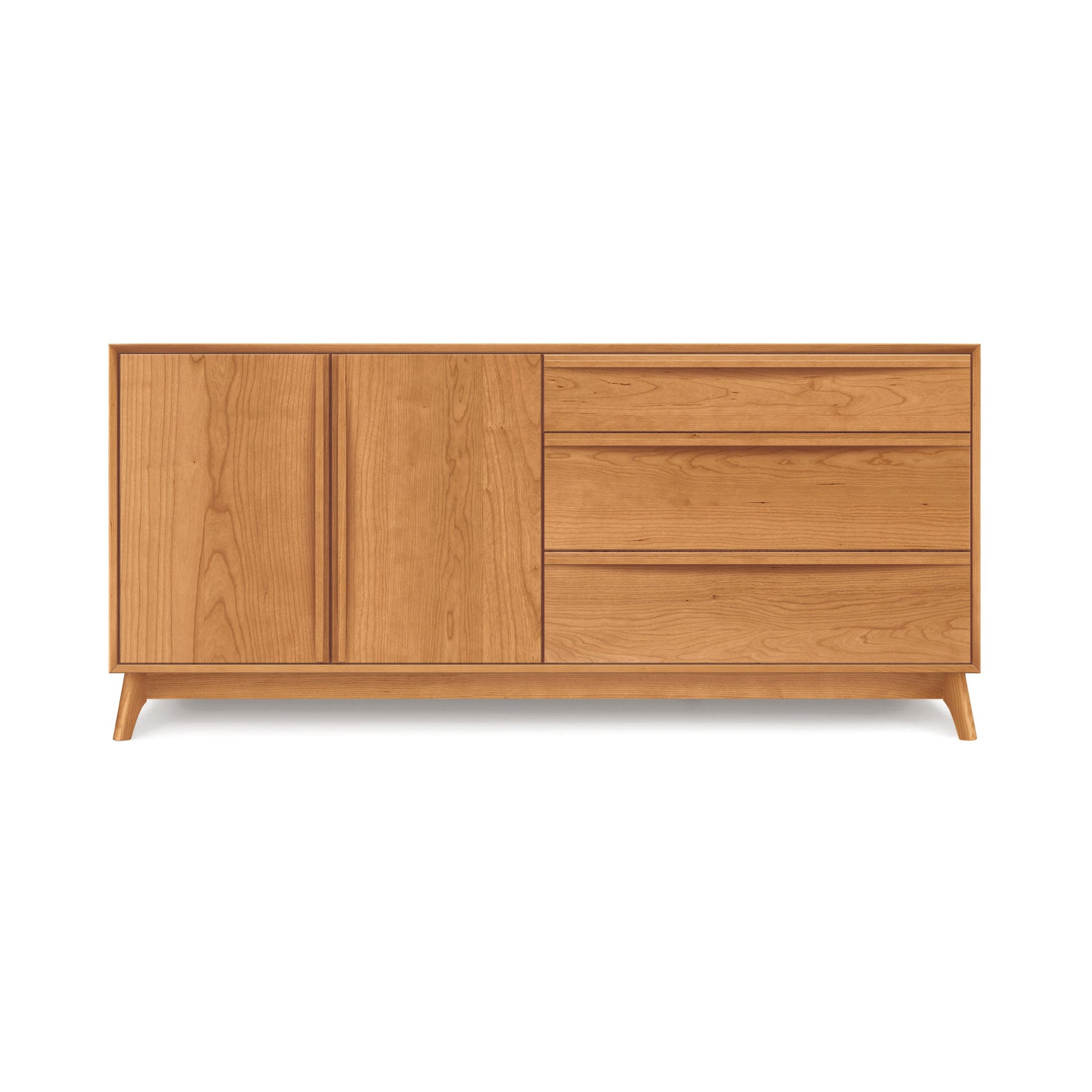 Catalina Dresser by Copeland Furniture showcasing mid-century design with two doors, three drawers, and short legs.