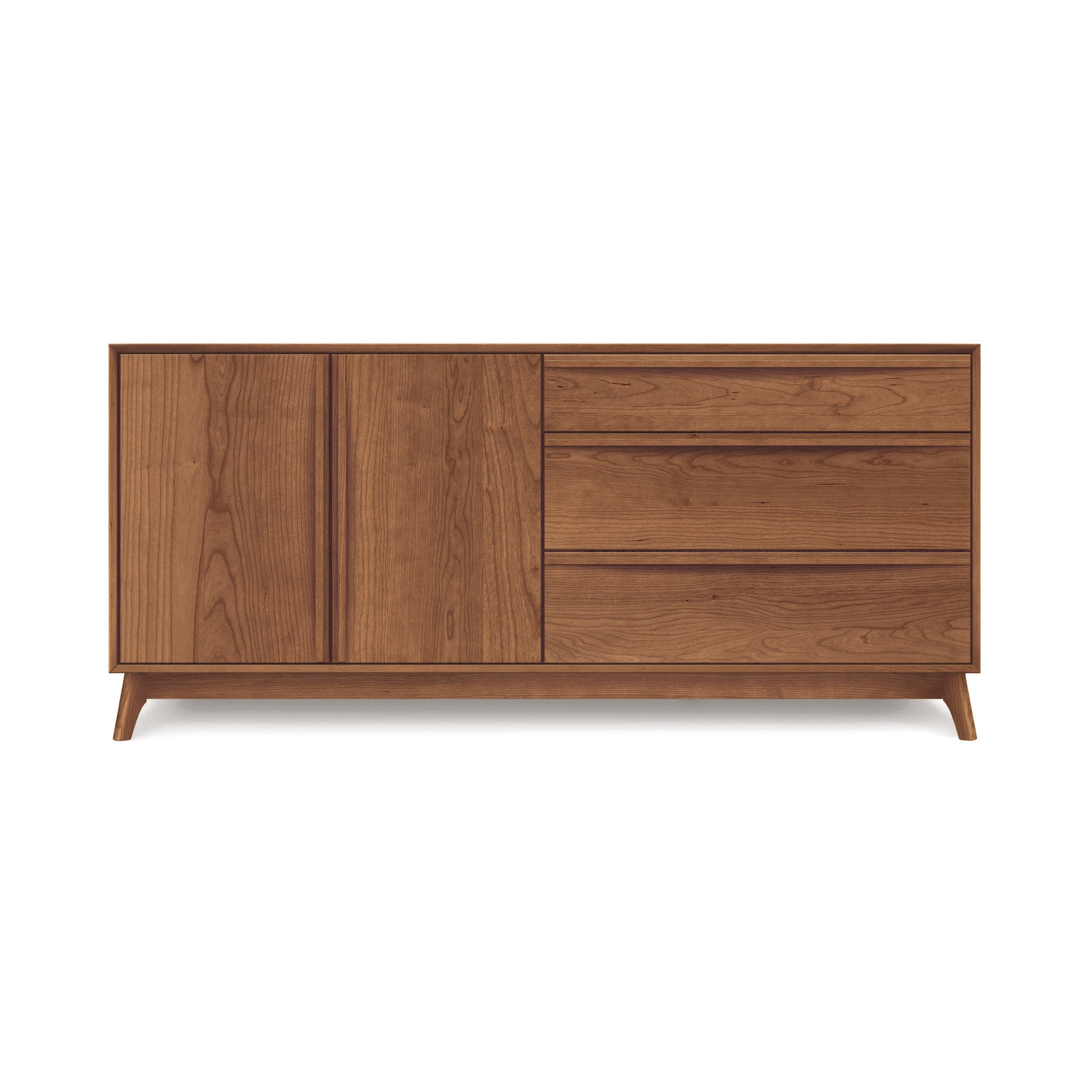 Catalina Dresser by Copeland Furniture showcasing a minimalist mid-century design with two doors, three drawers, and distinctive angled legs.