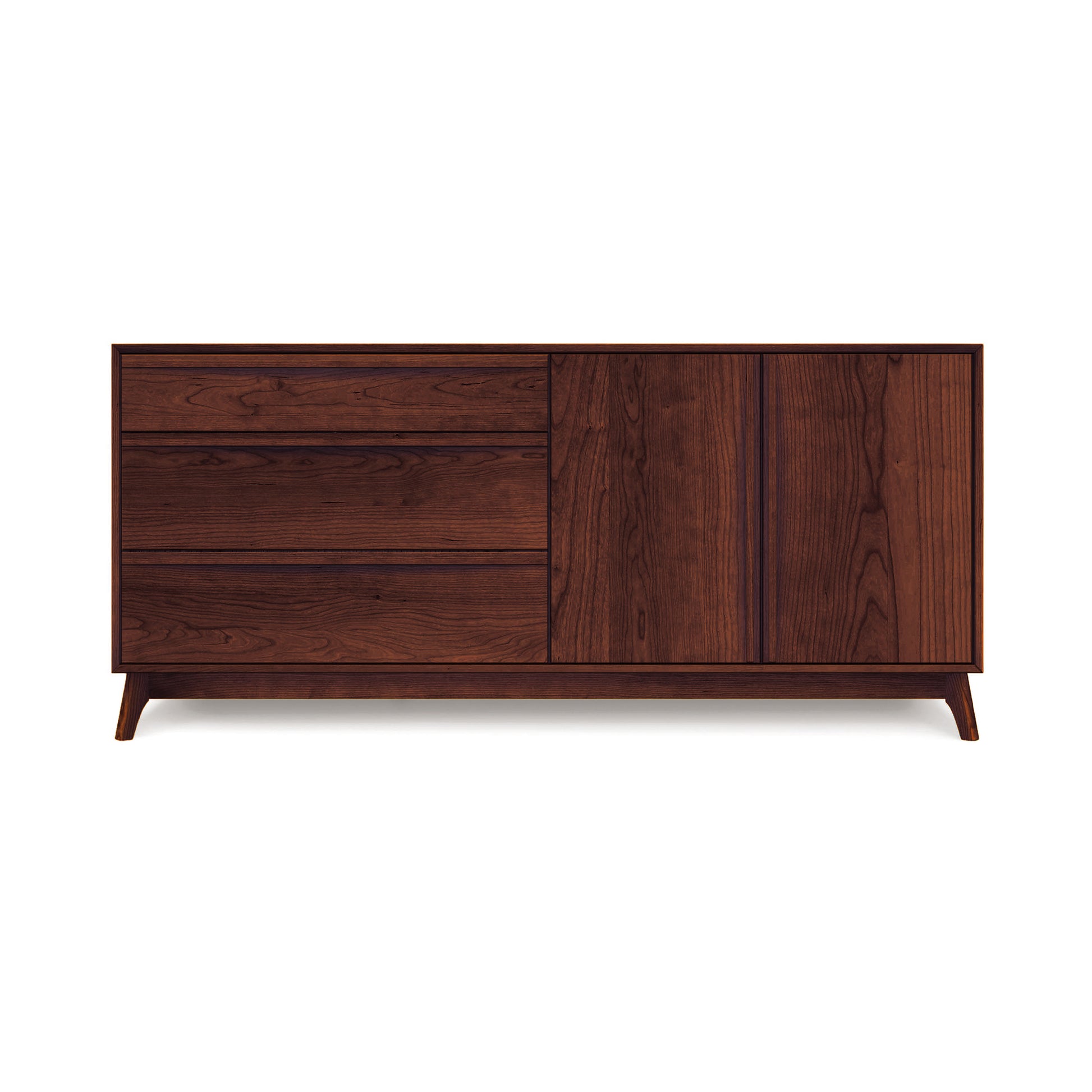 Catalina Dresser by Copeland Furniture with mid-century modern design, showcasing 3 horizontal drawers and a vertical door in dark wood.
