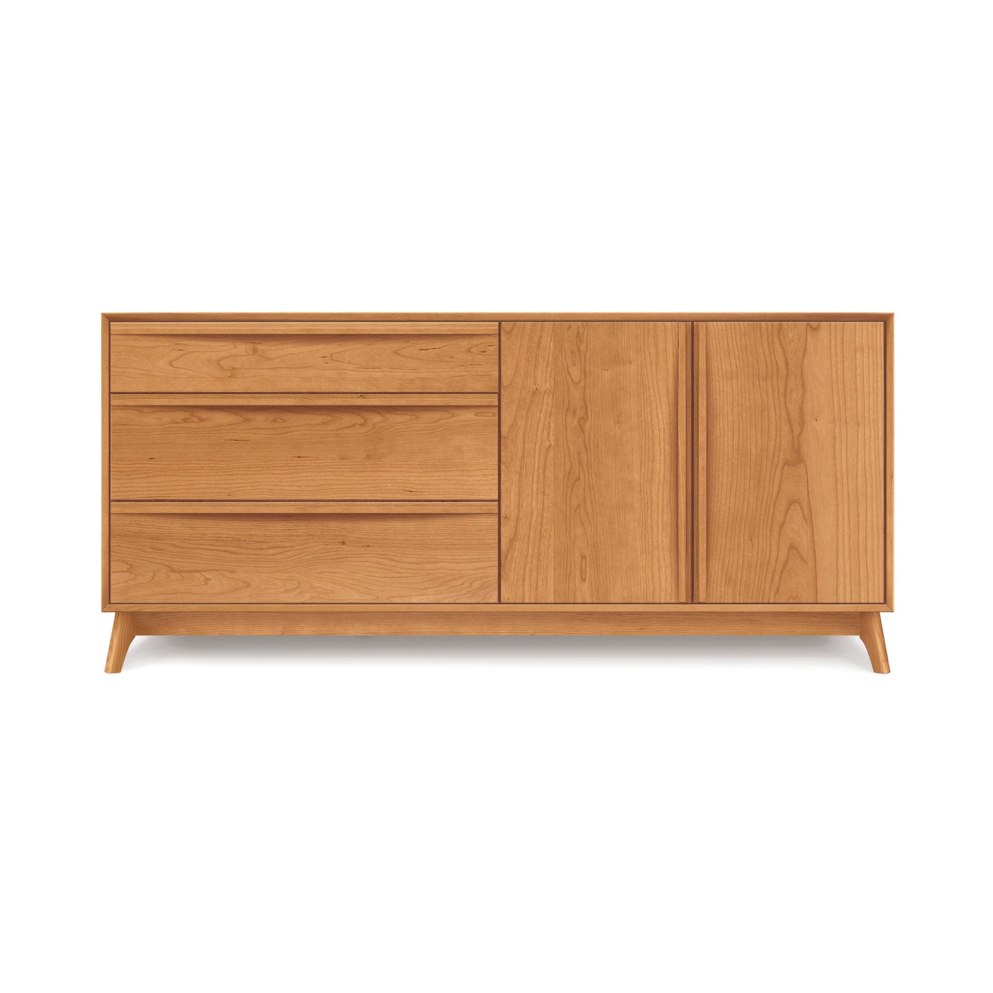 Mid-century modern Copeland Furniture Catalina Dresser with 3 drawers and 2 doors for bedroom storage.