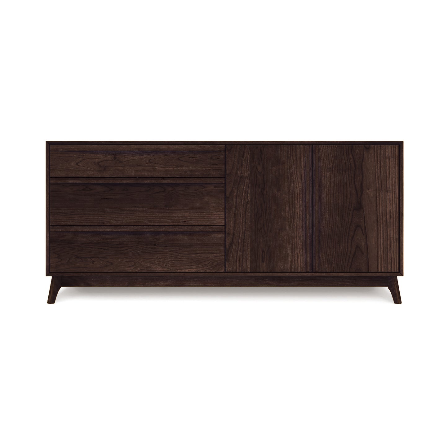 Catalina Dresser by Copeland Furniture in dark solid wood, featuring a mid-century modern design with 3 drawers and a 2-door cabinet for bedroom storage.