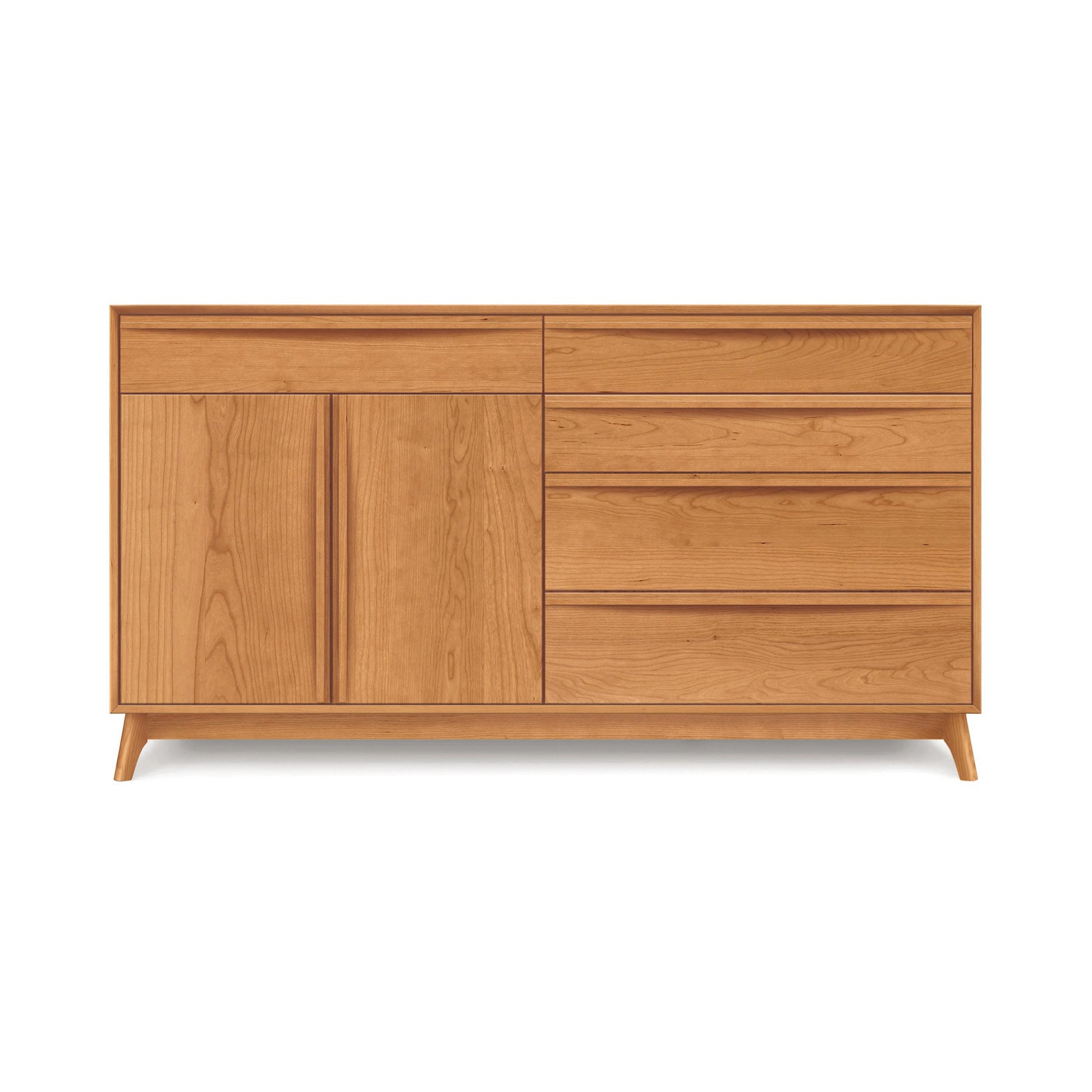 Catalina Dresser by Copeland Furniture with five drawers and two doors, featuring a light brown wood finish for bedroom storage.