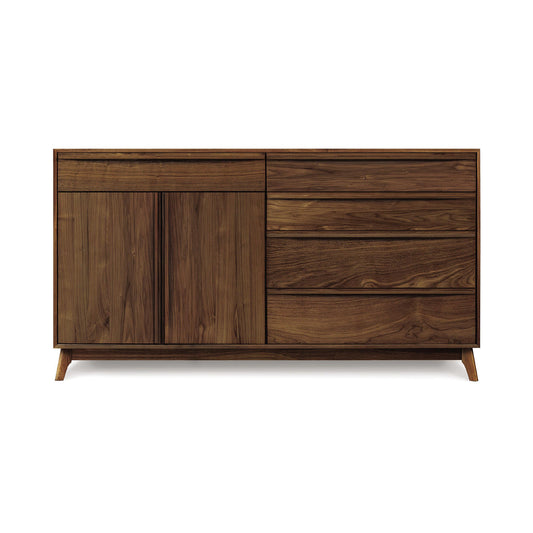 Catalina 5-Drawer, 2-Door Dresser by Copeland Furniture showcasing mid-century modern design with wooden construction and elegant tapered legs.