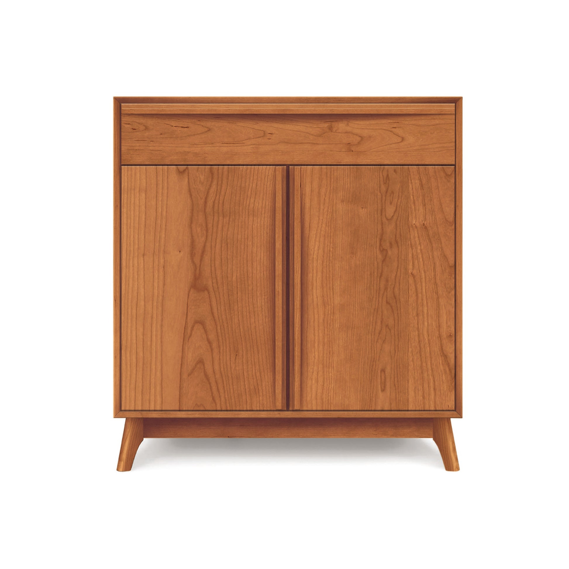 Copeland Furniture Catalina buffet with one drawer and two doors, mid-century style, short angled legs, focus on furniture details.