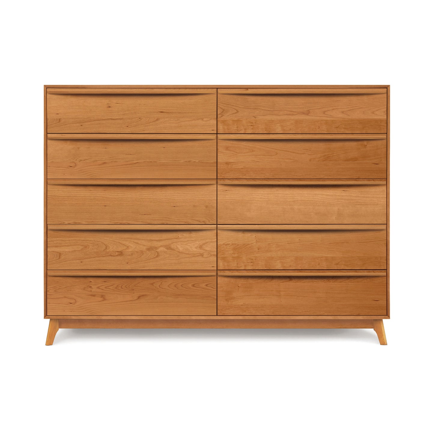 Catalina 10-Drawer Dresser from Copeland Furniture, showcasing minimalist mid-century modern design in light brown solid wood.