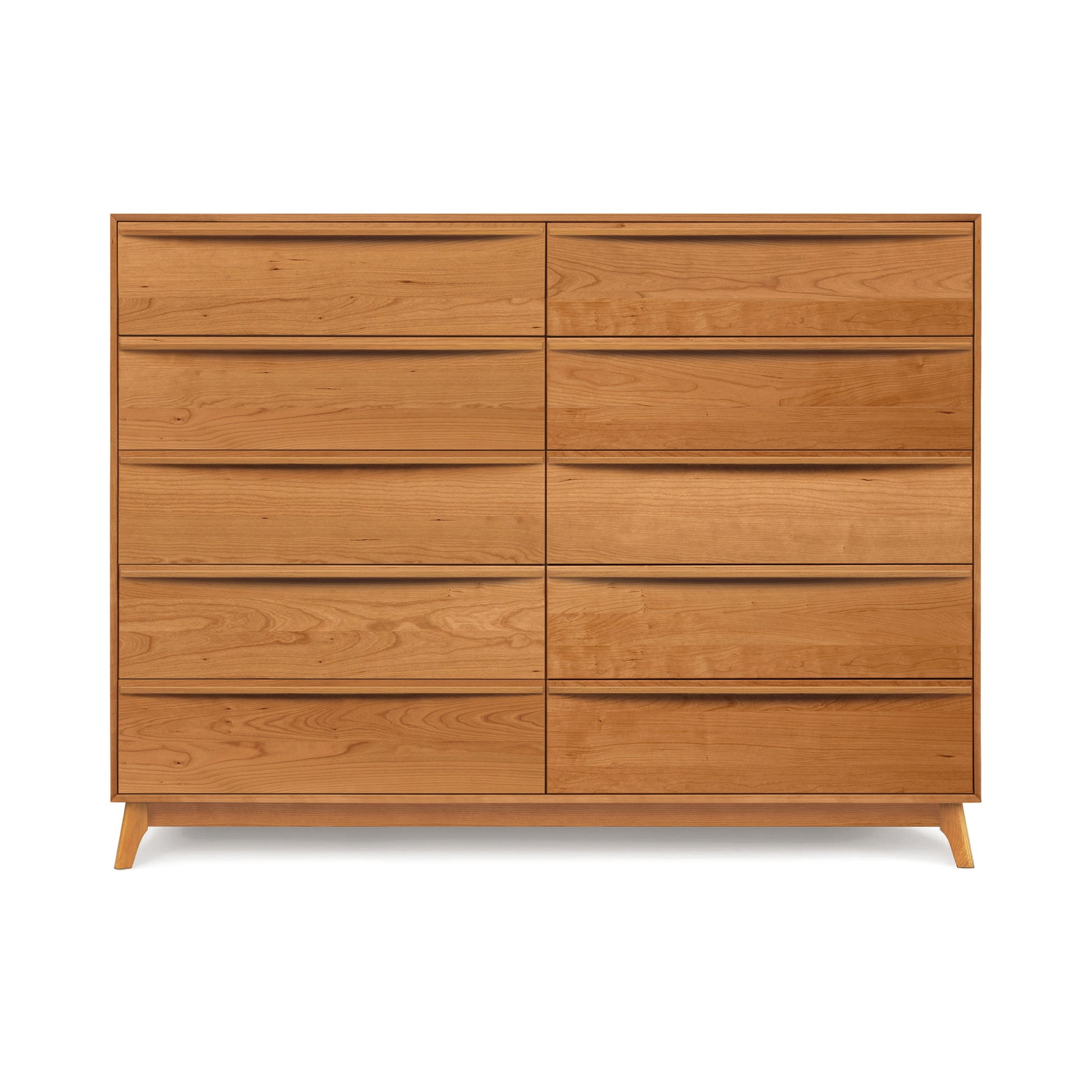 Catalina 10-Drawer Dresser from Copeland Furniture, showcasing minimalist mid-century modern design in light brown solid wood.