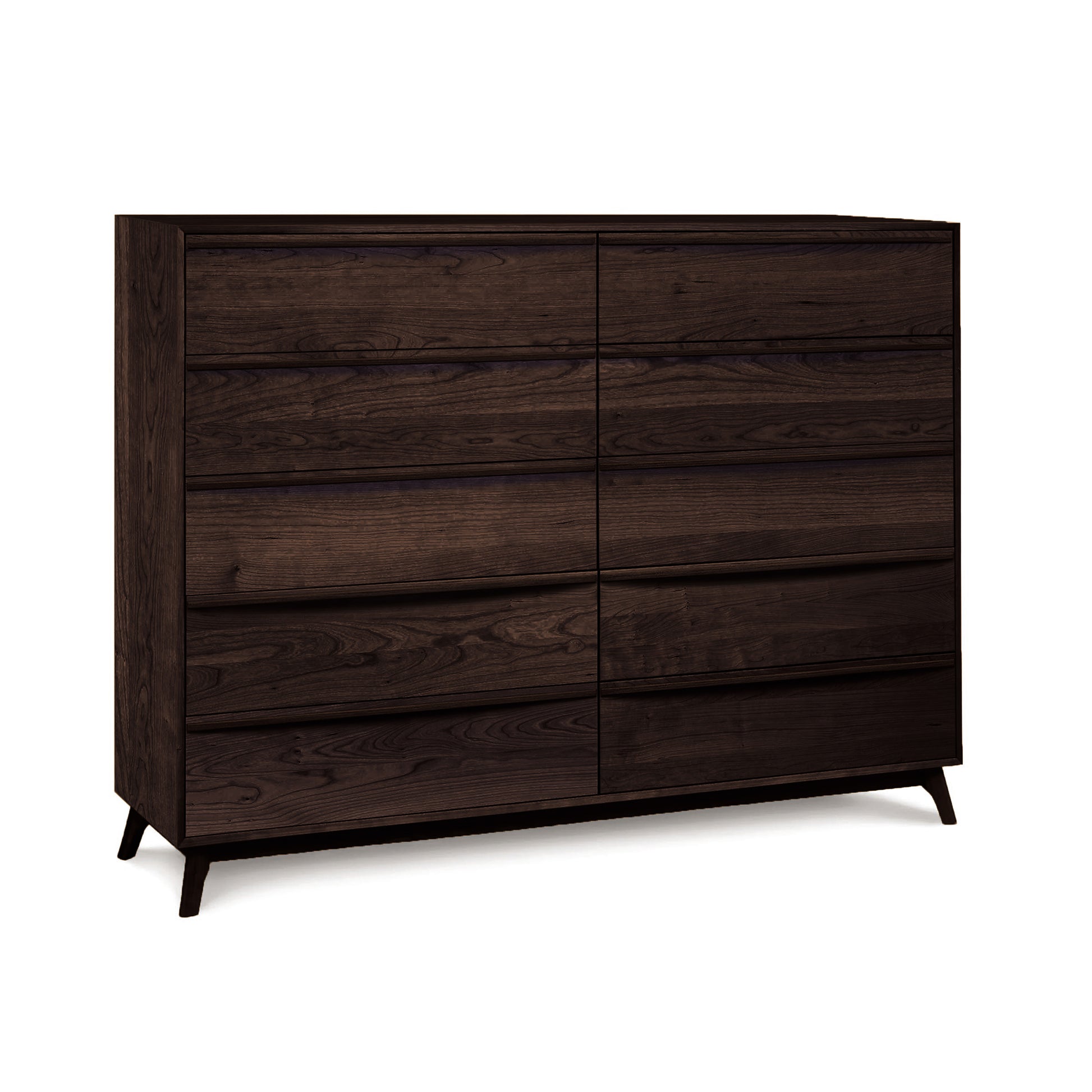 Catalina 10-Drawer Dresser by Copeland Furniture, showcasing mid-century modern design with solid wood construction and sleek, angled legs.