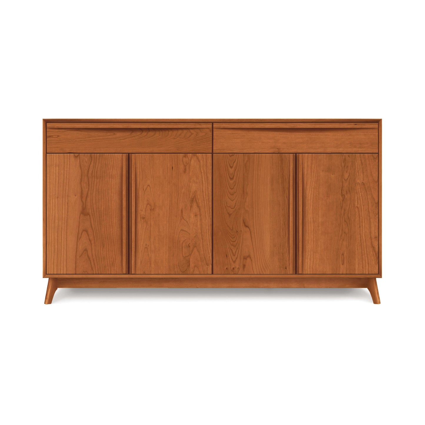 A handcrafted in Vermont, Copeland Furniture Catalina 2-Drawers, 4-Door Buffet sideboard with closed doors on a plain white background.