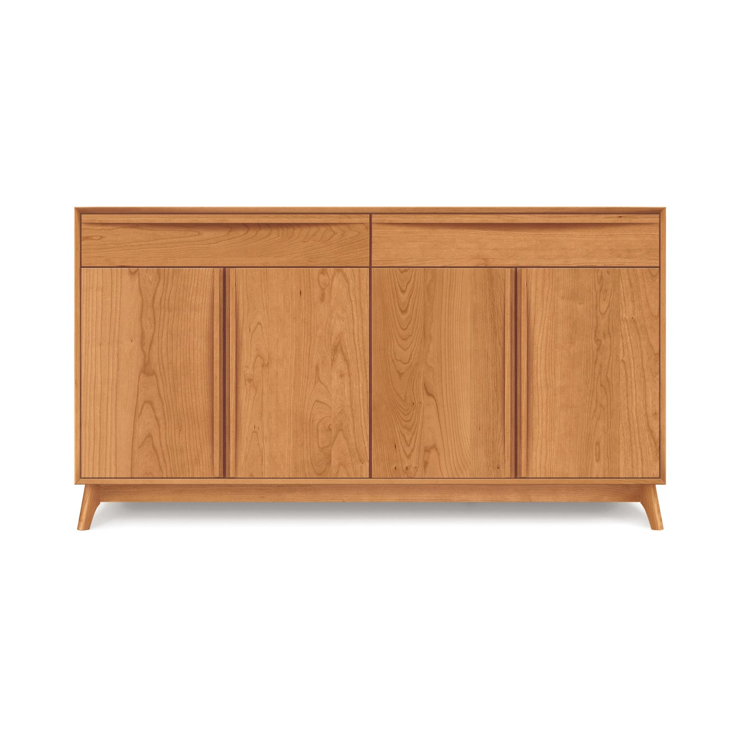 A handcrafted, solid wood Copeland Furniture Catalina 2-Drawers, 4-Door Buffet sideboard with closed doors on a white background.