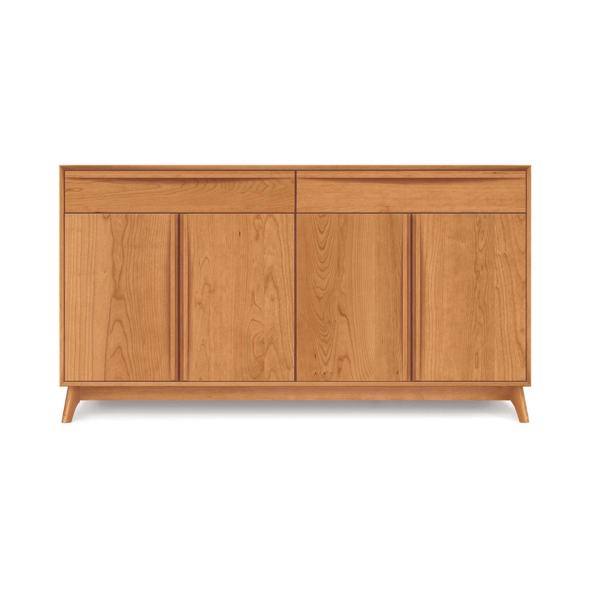 A handcrafted, solid wood Copeland Furniture Catalina 2-Drawers, 4-Door Buffet sideboard with closed doors on a white background.