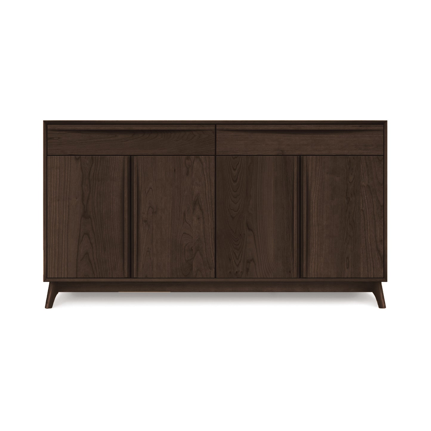 Copeland Catalina Buffet in dark brown solid wood, featuring mid-century modern style, two drawers and four doors.