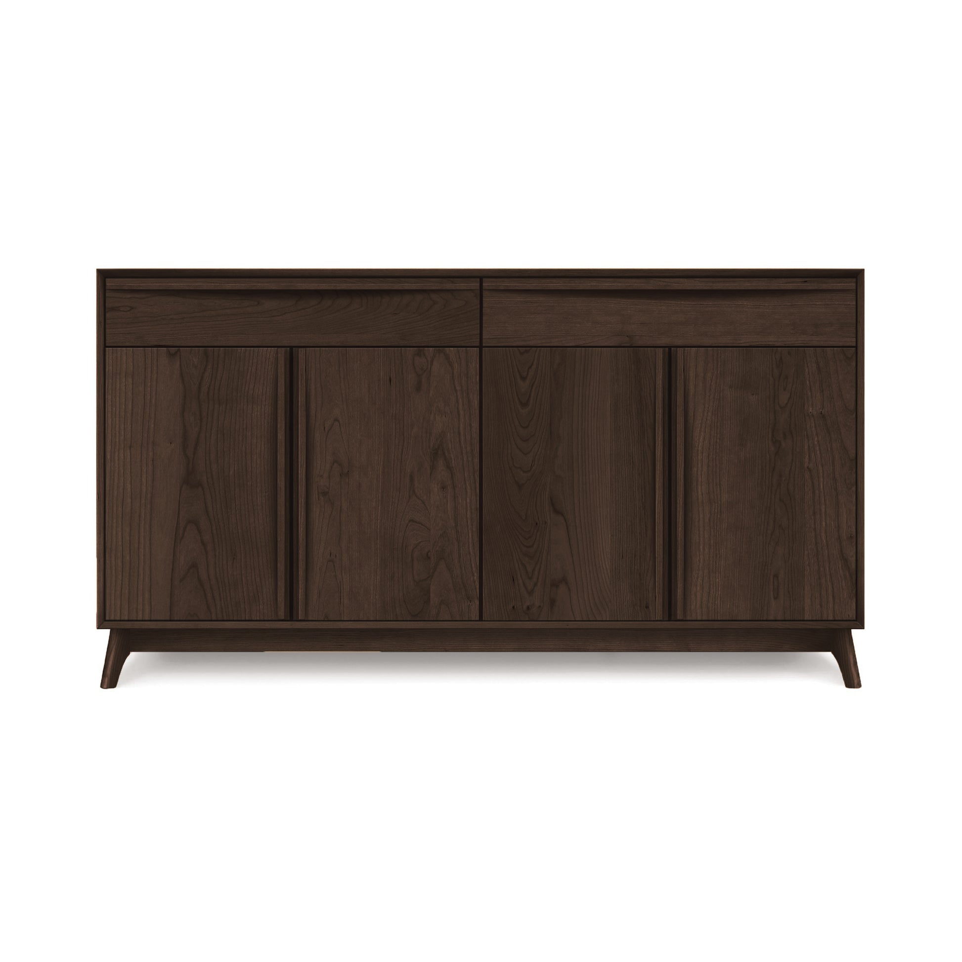 Copeland Catalina Buffet in dark brown solid wood, featuring mid-century modern style, two drawers and four doors.