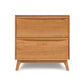A Copeland Furniture Catalina 2-Drawer Nightstand, crafted from solid natural hardwoods, standing on angled legs, isolated against a white background.