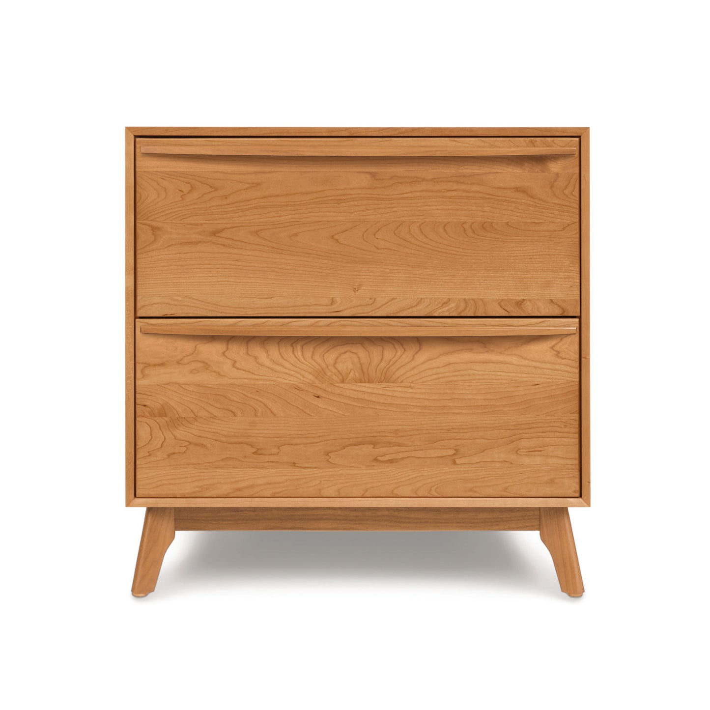 Catalina 2-Drawer Nightstand by Copeland Furniture, showcasing two spacious drawers and angled legs crafted from sustainable wood.
