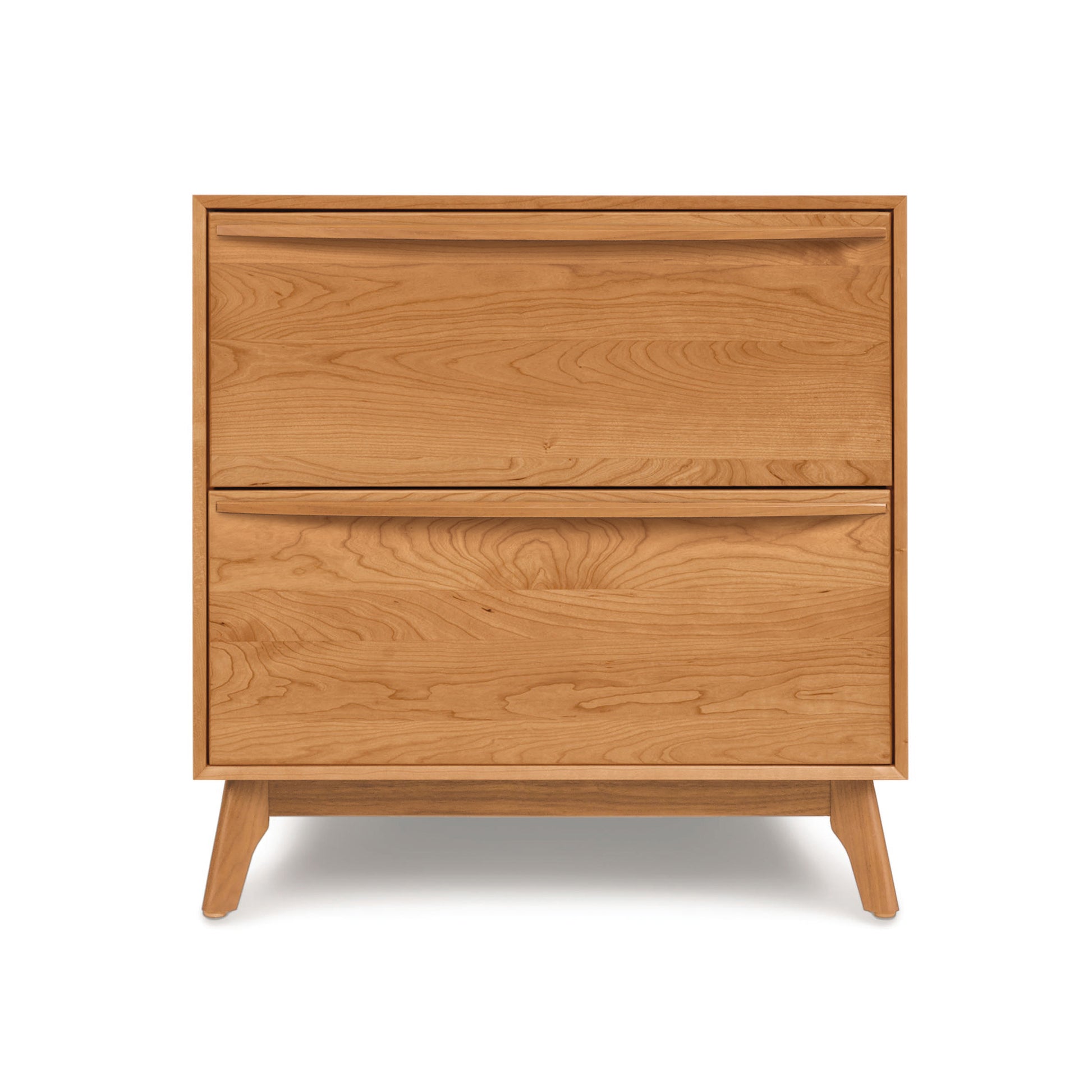 Catalina 2-Drawer Nightstand by Copeland Furniture, showcasing two spacious drawers and angled legs crafted from sustainable wood.