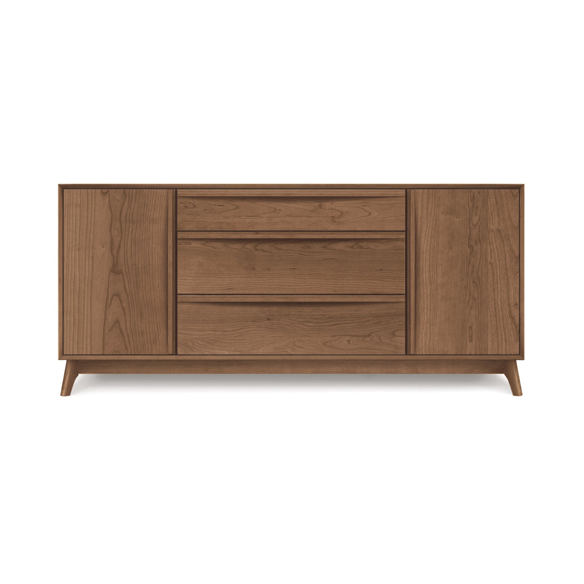 Copeland Furniture Catalina Buffet with three drawers and two doors, featuring a mid-century modern design and smooth, handleless fronts.