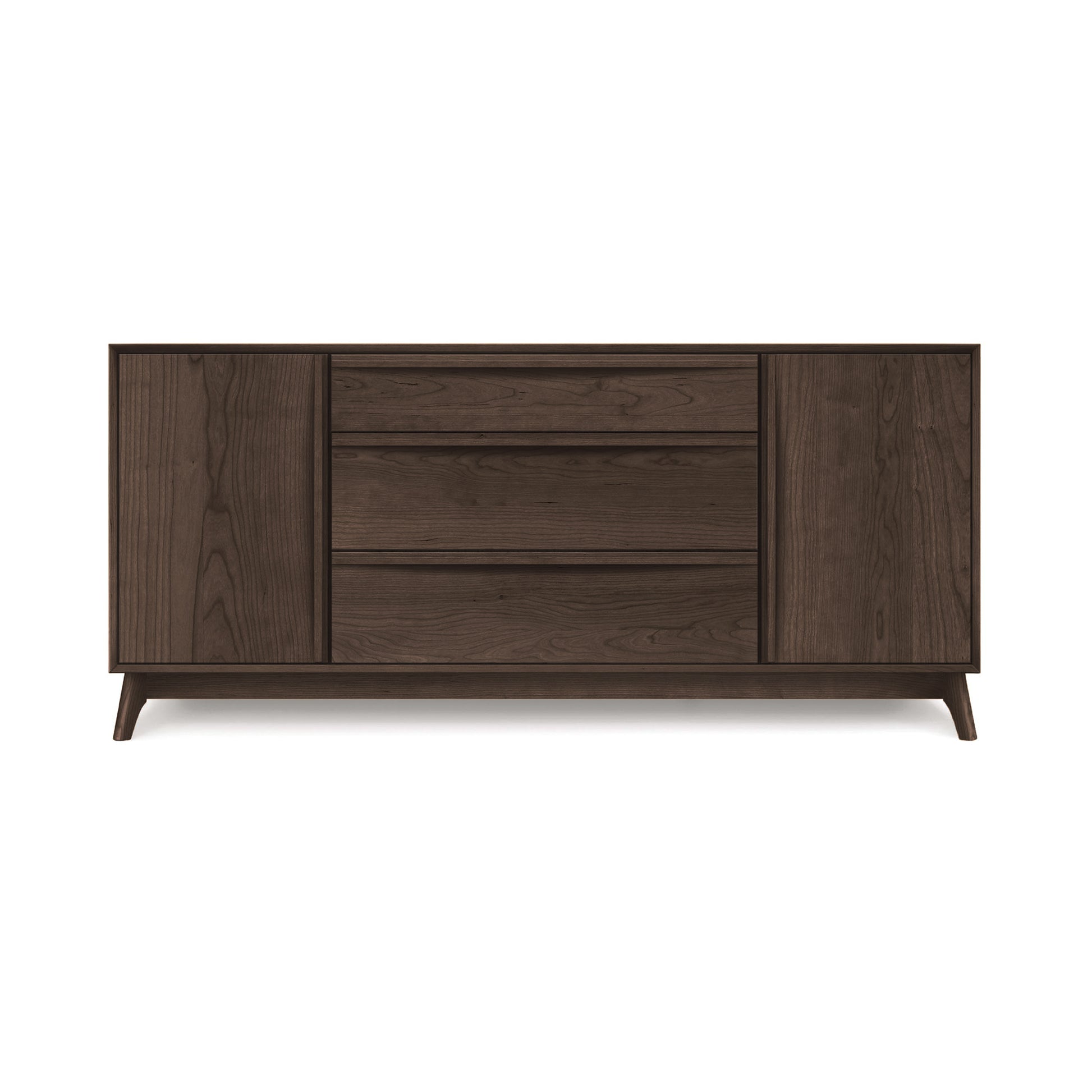 Catalina 3-Drawer, 2-Door Buffet by Copeland Furniture crafted from dark solid wood with clean mid-century modern lines and minimalist design.