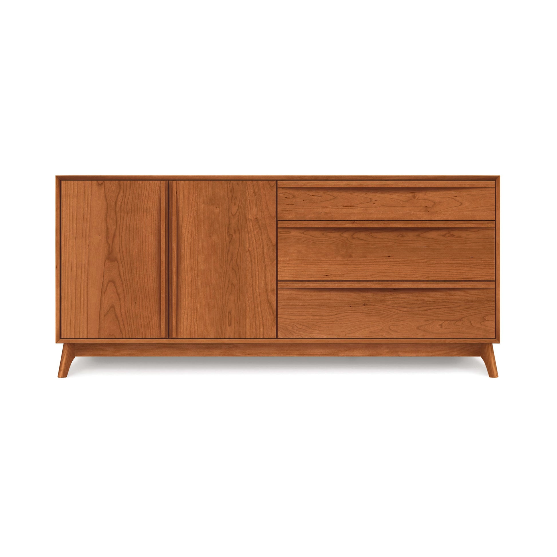 Mid-century modern Copeland Furniture Catalina 3-Drawers, 2-Door Buffet with drawers and cupboard space, isolated on a white background.