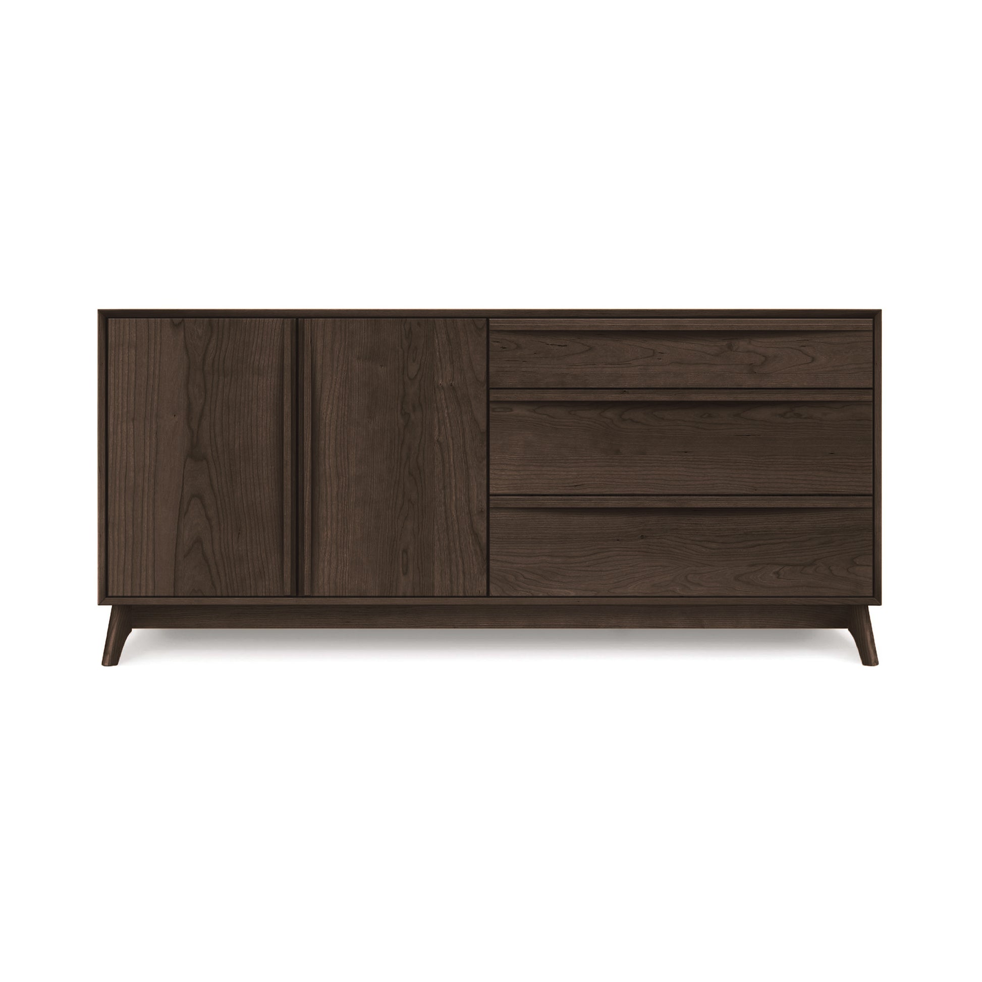 Copeland Catalina 3-Drawer, 2-Door Buffet in dark wood, handcrafted in Vermont with sleek modern lines and smooth finish.