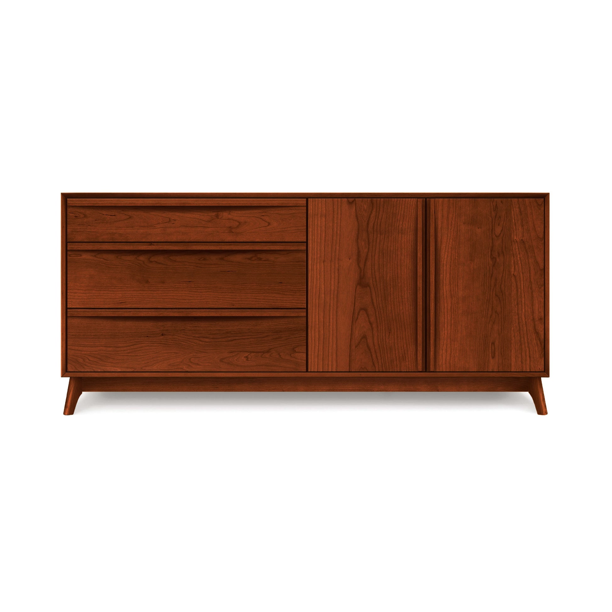 Catalina 3-Drawer, 2-Door Buffet by Copeland Furniture in solid wood with mid-century modern style, showcasing sleek lines and ample storage.