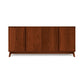 A luxury wooden sideboard with closed doors, standing on angled legs, isolated on a white background - Catalina 4-Door Buffet by Copeland Furniture.