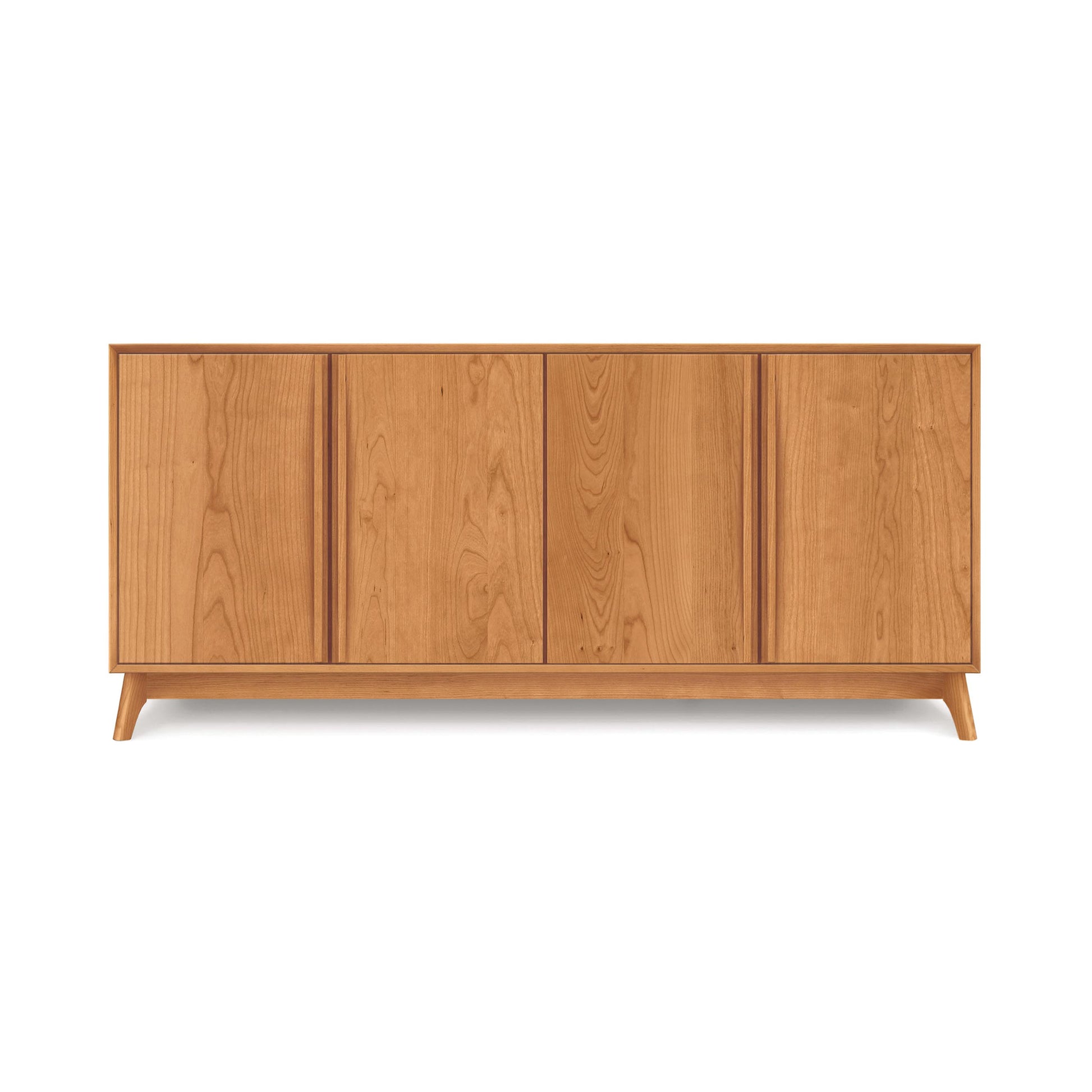 A mid-century modern Catalina 4-Door Buffet with angled legs, isolated on a white background by Copeland Furniture.