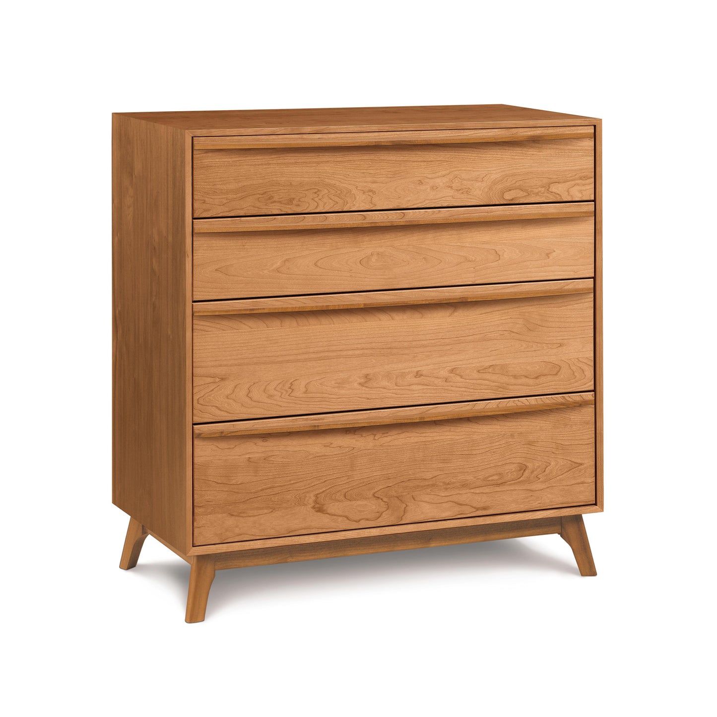 Catalina 4-Drawer Chest by Copeland Furniture with tapered legs and a smooth finish, crafted from sustainably harvested wood.
