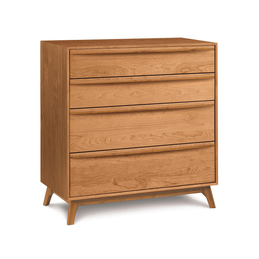 Catalina 4-Drawer Chest by Copeland Furniture with tapered legs and a smooth finish, crafted from sustainably harvested wood.