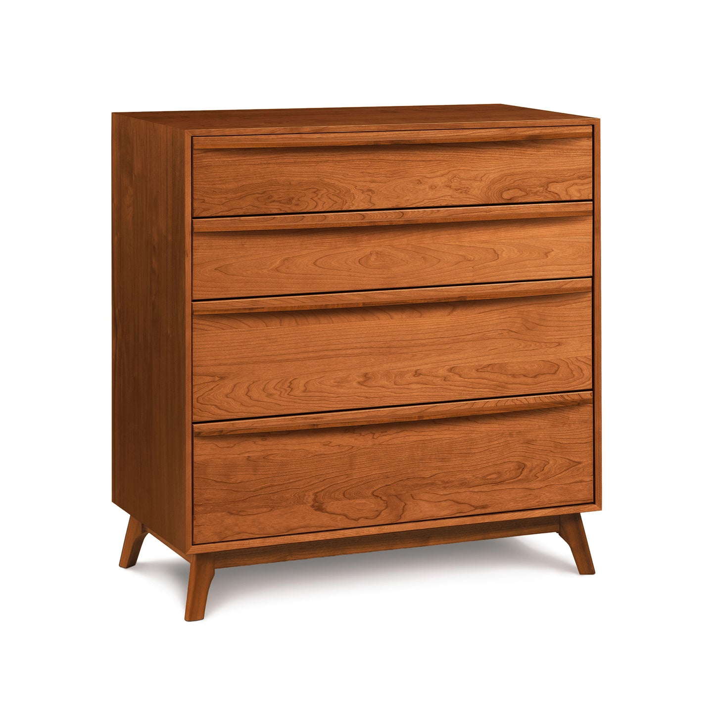 Copeland Furniture Catalina 4-Drawer Chest with mid-century design and tapered legs, crafted from sustainable wood.