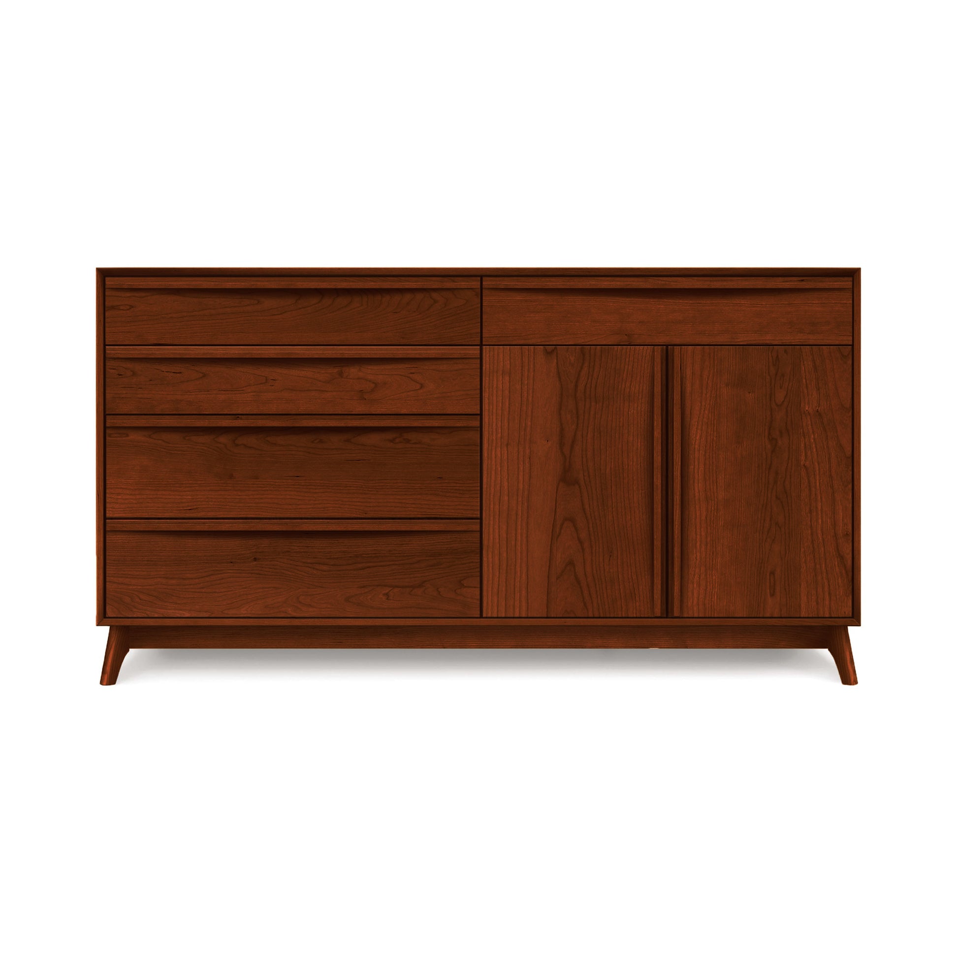 Copeland Catalina mid-century buffet featuring five drawers and two doors, crafted in American wood with sleek, minimalist design.