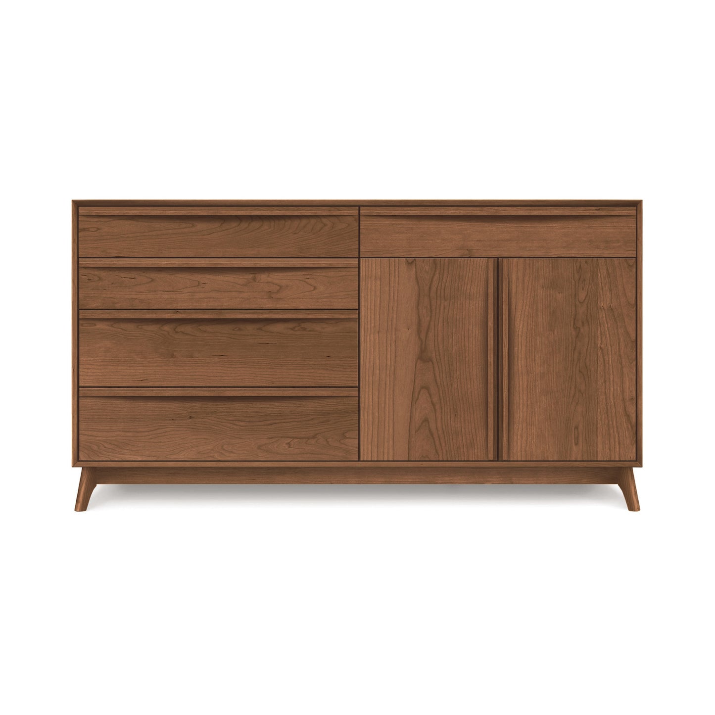 Catalina 5-Drawer 2-Door Buffet by Copeland Furniture showcasing mid-century modern design, crafted from solid wood with clean lines and minimalist details.