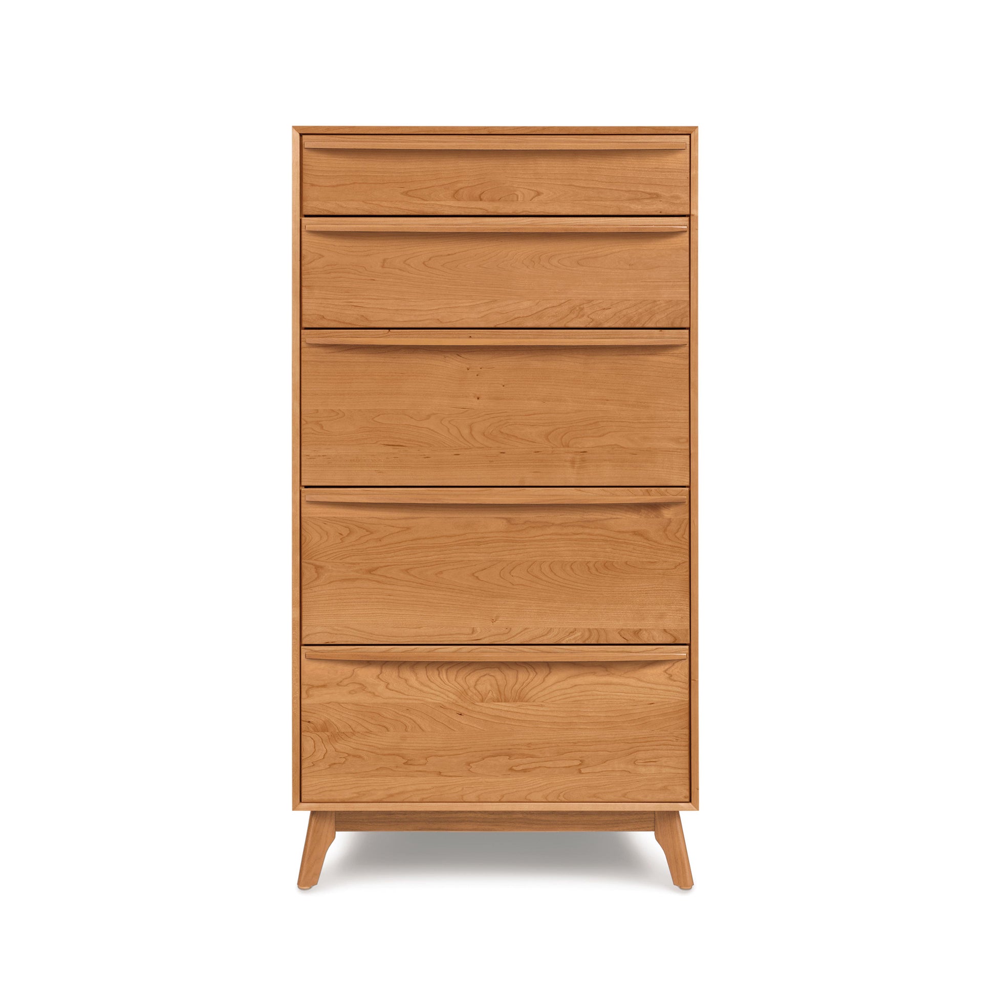 Catalina 5-Drawer Chest by Copeland Furniture in solid North American hardwood with natural finish and splayed legs.