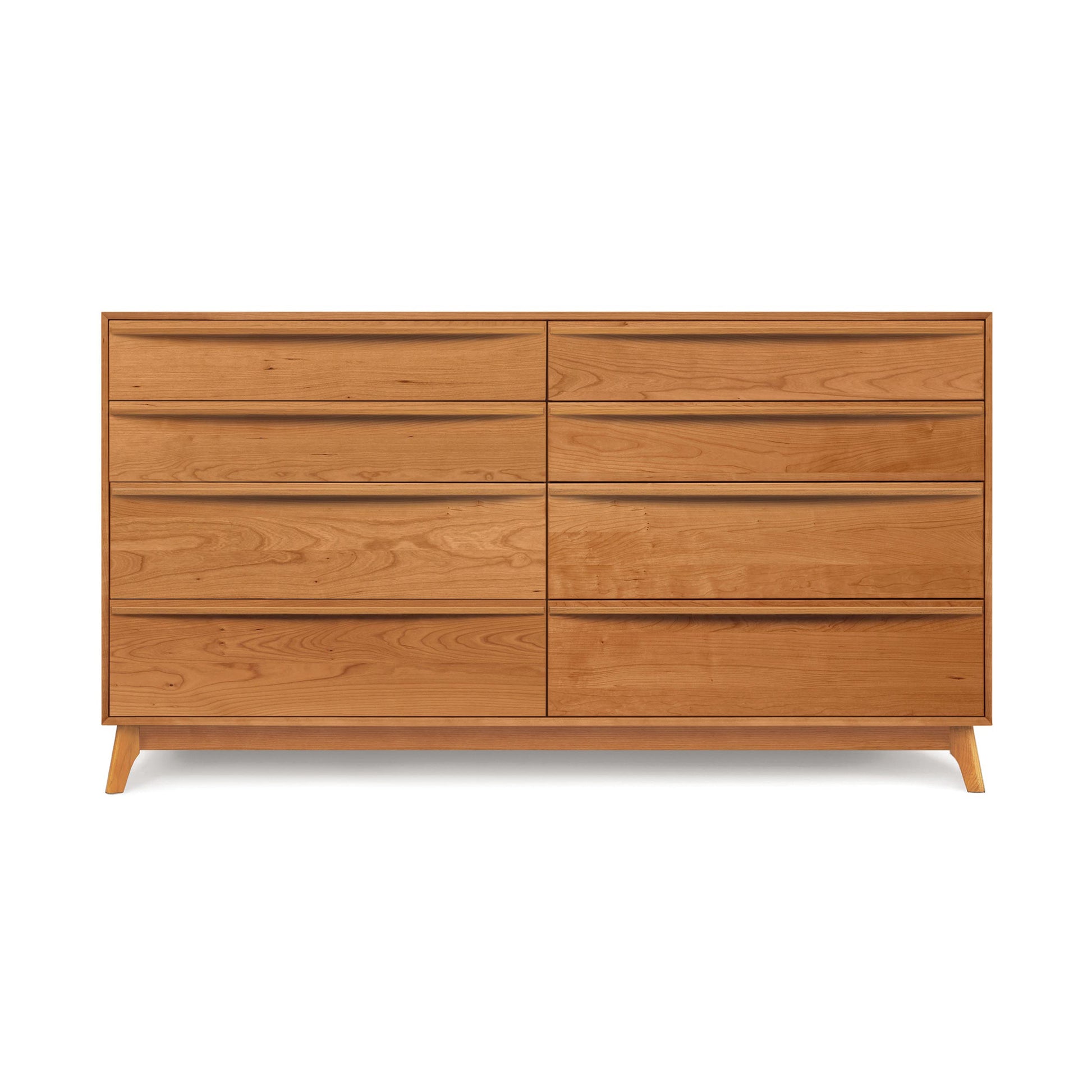 Catalina 8-Drawer Dresser by Copeland Furniture with a natural finish and four short legs in mid-century modern style.