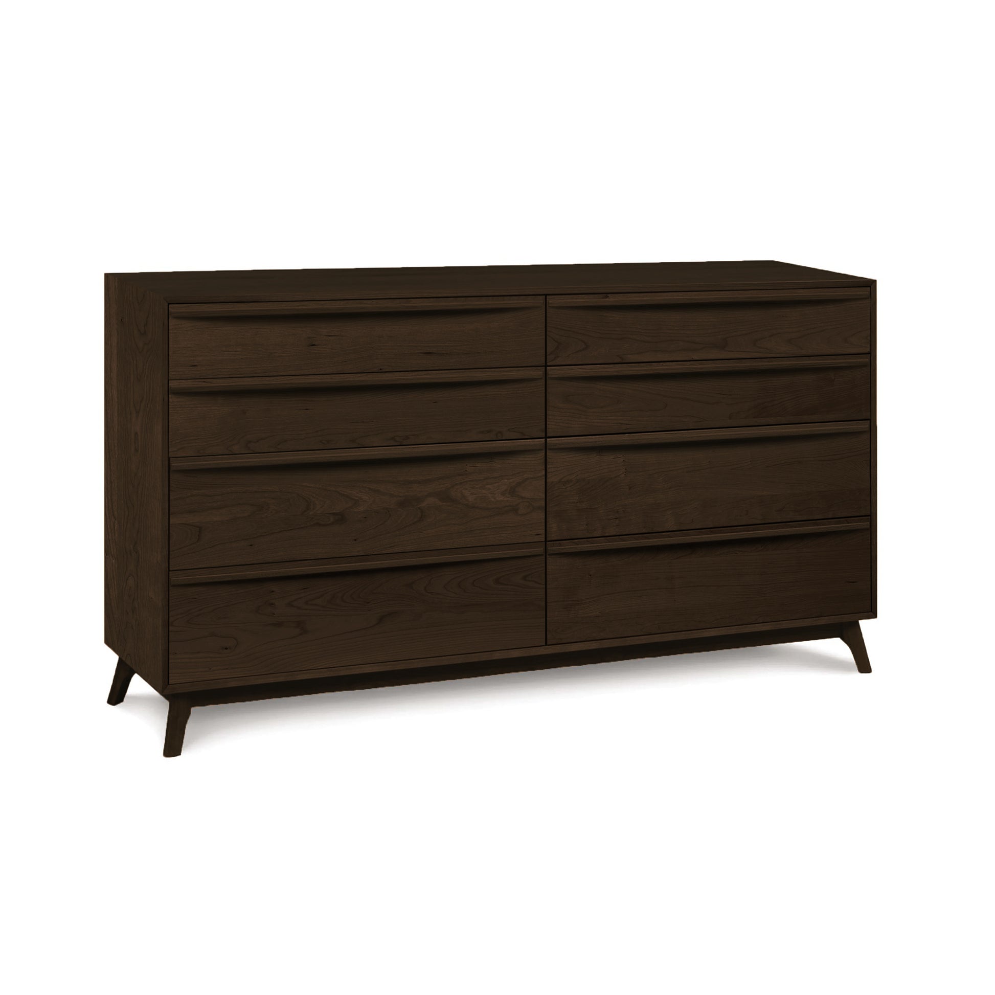 Catalina 8-Drawer Dresser by Copeland Furniture in dark hardwood featuring clean lines, angled legs, and a mid-century modern minimalist design.