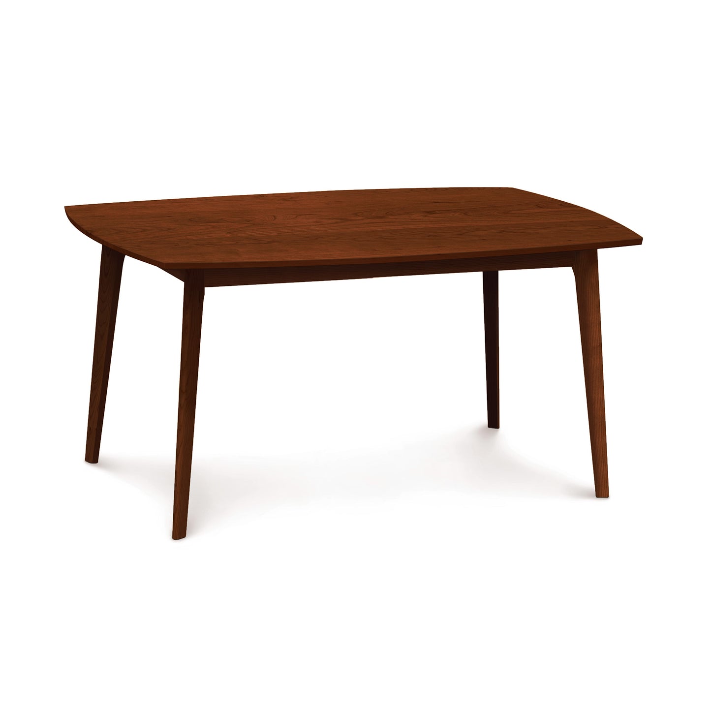A Copeland Furniture Catalina Solid-Top Table, sustainably-sourced hardwood dining table with four legs and a rectangular top with rounded corners, isolated on a white background.