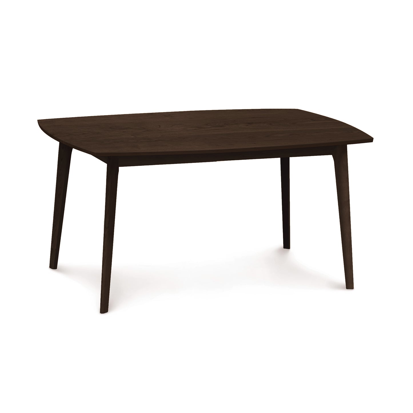 Catalina Solid-Top Table by Copeland Furniture with a rich dark brown curved rectangular top and four angled legs, showcasing modern American craftsmanship.