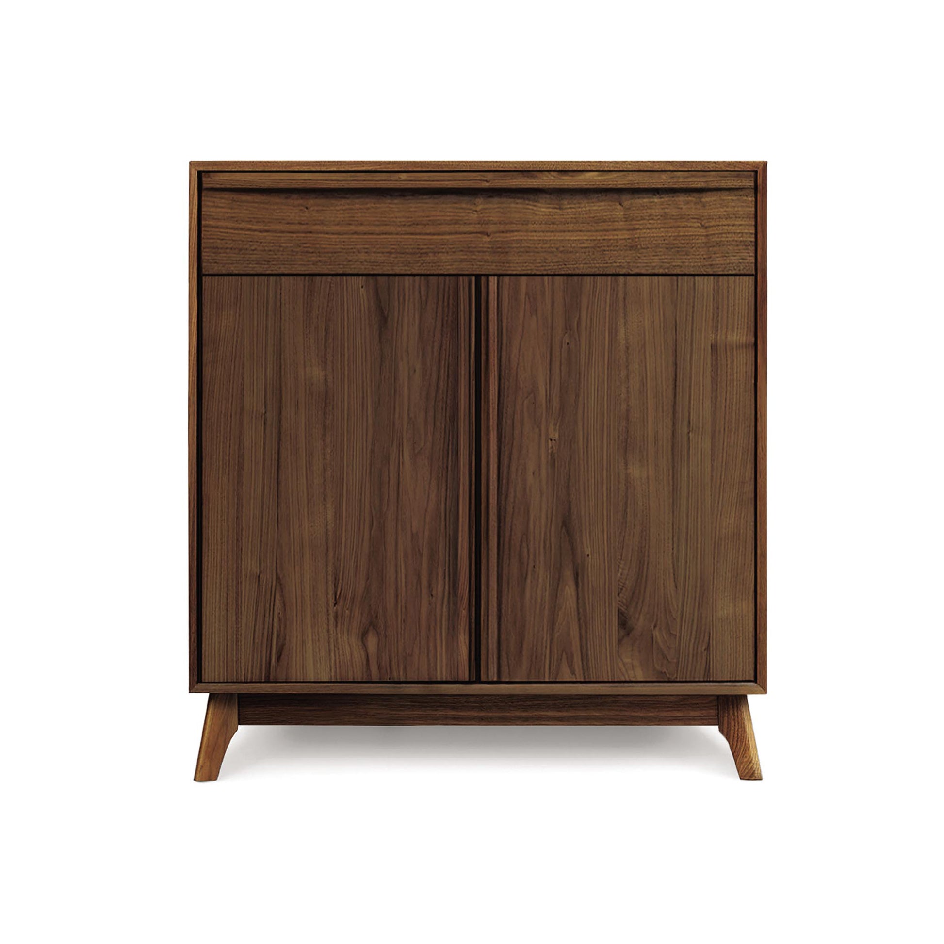 Catalina 1-Drawer, 2-Door Buffet by Copeland Furniture showcasing mid-century style with angled legs and natural wood finish.